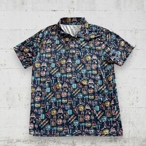 Buc-ees BBQ Golf Polo Blue Neon Light Grilling Sz M